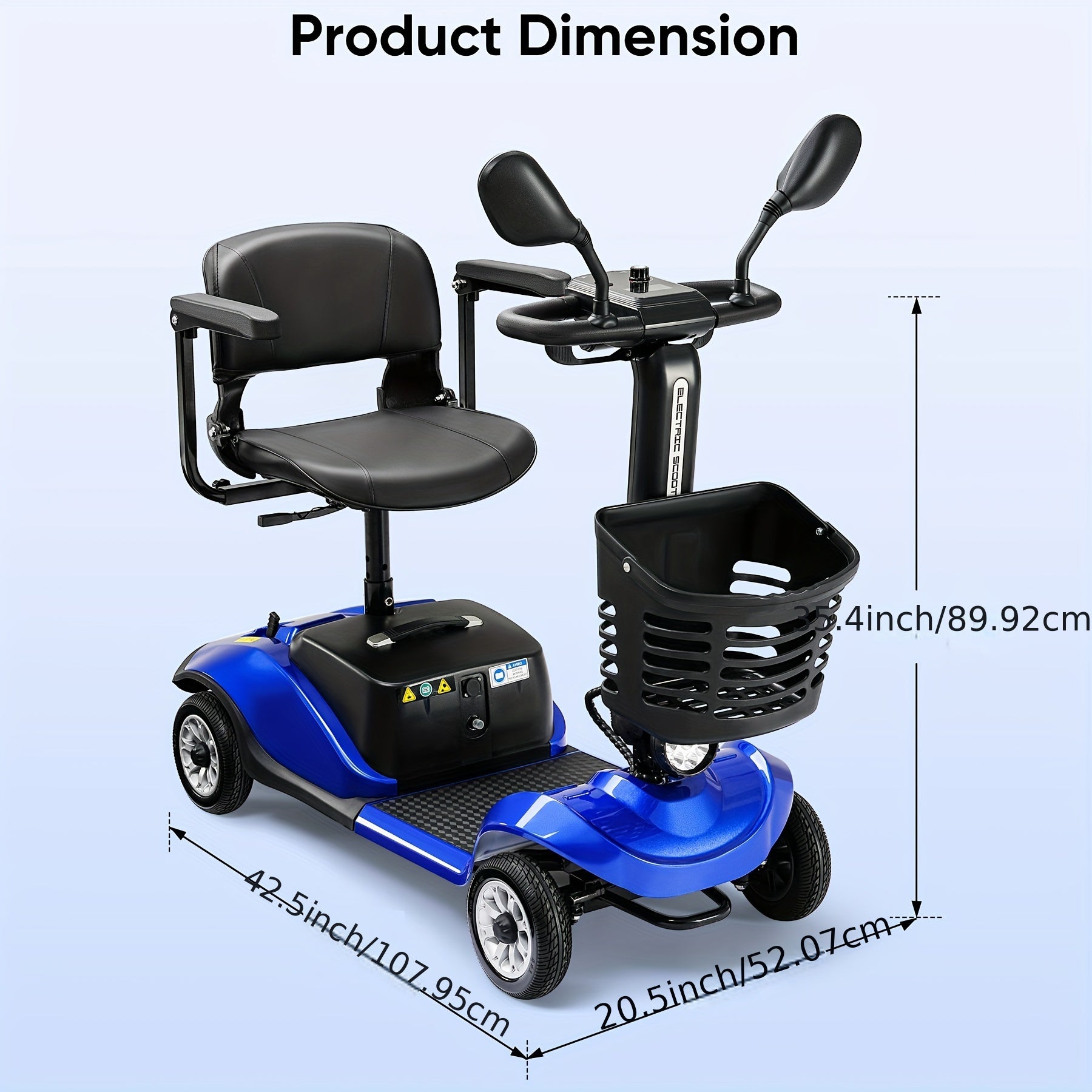 Mobility Scooter, 4 Wheel Electric Power Mobility Scooters With Lights Collapsible And Compact Duty Travel Scooter With Basket And Extended Battery