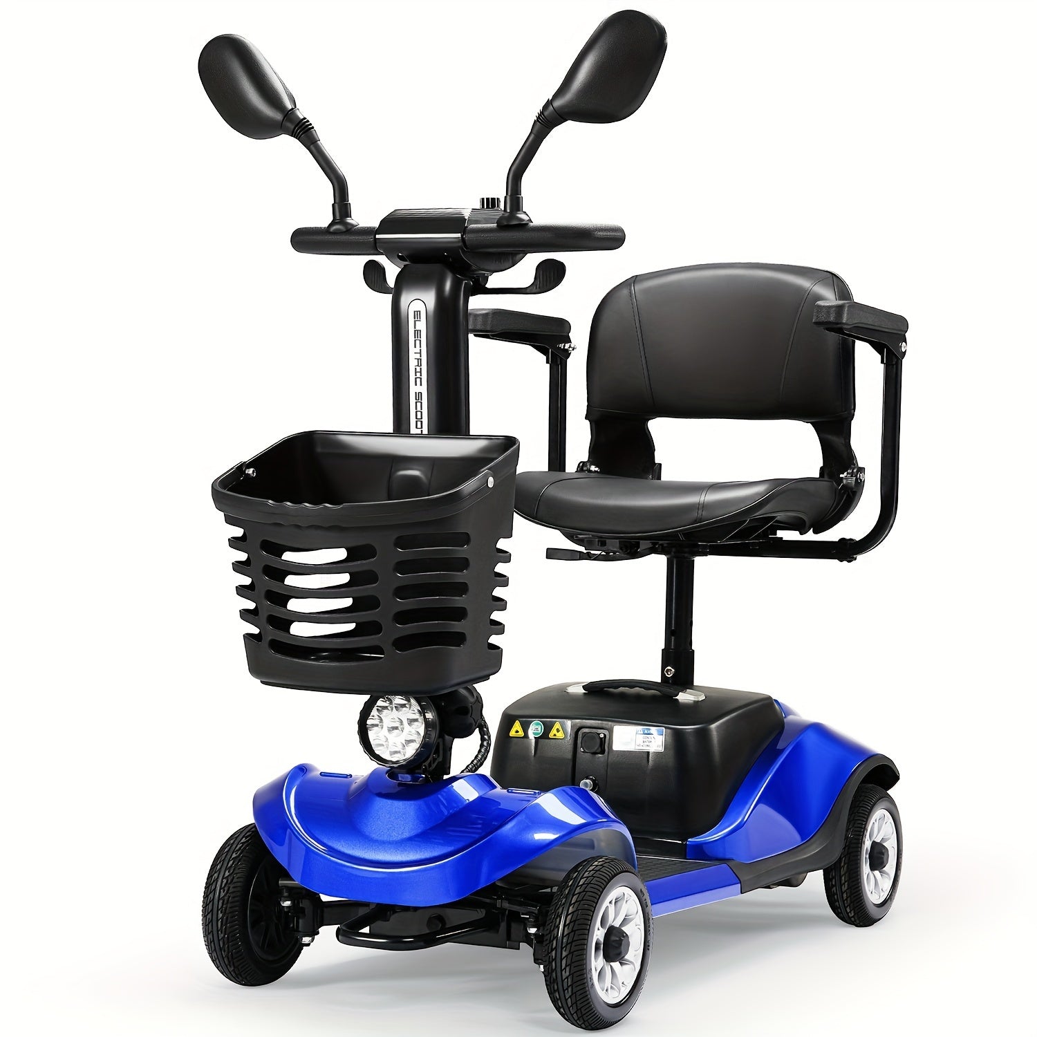 Mobility Scooter, 4 Wheel Electric Power Mobility Scooters With Lights Collapsible And Compact Duty Travel Scooter With Basket And Extended Battery